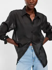 Organza Button-Down Shirt - Black Jack — view 4