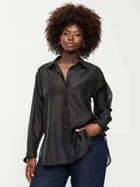 Organza Button-Down Shirt - Black Jack — view 5
