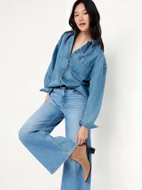 Oversized Boyfriend Button-Down Jean Shirt - Light Wash — view 3