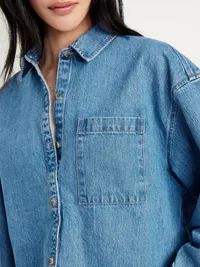Oversized Boyfriend Button-Down Jean Shirt - Light Wash — view 4