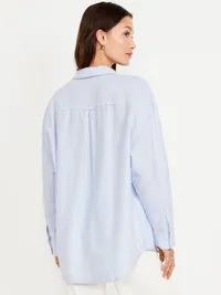 Oversized Button-Down Boyfriend Shirt - Blue Stripe — view 2