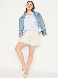 Oversized Button-Down Boyfriend Shirt - Blue Stripe — view 3