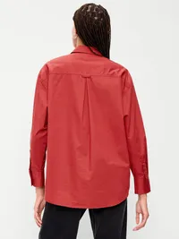 Oversized Button-Down Boyfriend Shirt - Goji Berry — view 2