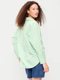 Oversized Button-Down Boyfriend Shirt - Green Stripe — view 2