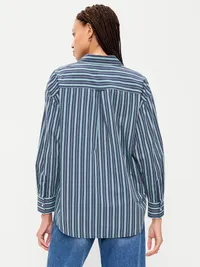 Oversized Button-Down Boyfriend Shirt - Navy Stripe — view 2