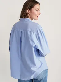 Oversized Button-Down Boyfriend Shirt - Oxford Blue — view 2