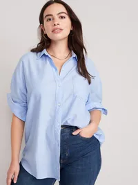 Oversized Button-Down Boyfriend Shirt - Oxford Blue — view 4