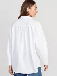 Oversized Button-Down Boyfriend Shirt - Oxford White — view 2