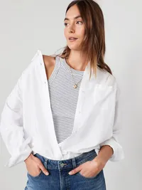 Oversized Button-Down Boyfriend Shirt - Oxford White — view 3