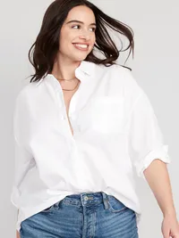 Oversized Button-Down Boyfriend Shirt - Oxford White — view 5