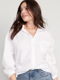Oversized Button-Down Boyfriend Shirt - Poplin White — view 5
