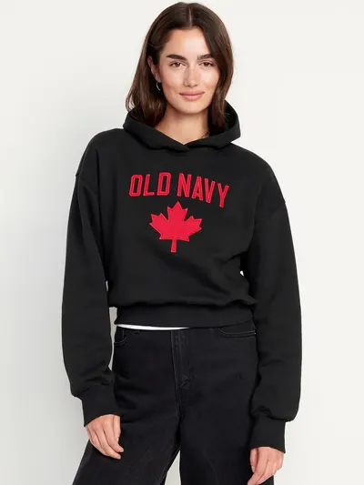 Oversized Canada Logo-Graphic Hoodie - Black Jack