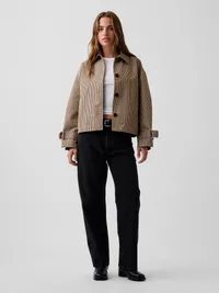 Oversized Crop Trench Jacket - Brown plaid — view 2