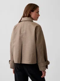 Oversized Crop Trench Jacket - Brown plaid — view 3