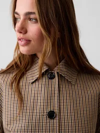 Oversized Crop Trench Jacket - Brown plaid — view 4