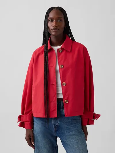 Oversized Crop Trench Jacket - Chakra red