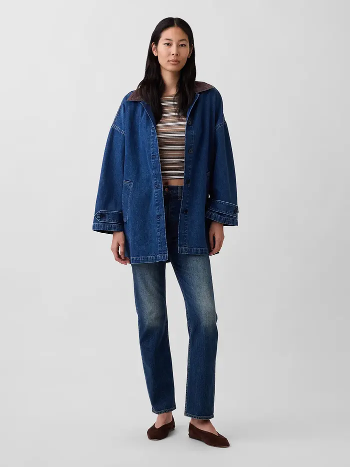 Oversized Denim Car Coat - Medium wash