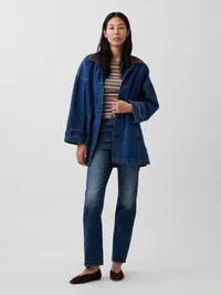 Oversized Denim Car Coat - Medium wash — view 2