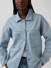 Oversized Denim Shirt Jacket - light wash — view 4