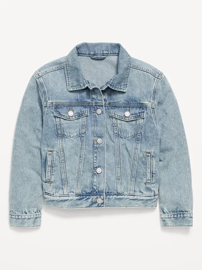 Oversized Denim Trucker Jacket for Girls - Light Wash