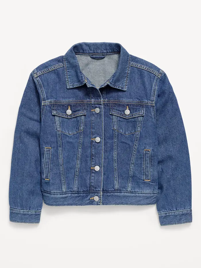 Oversized Denim Trucker Jacket for Girls - Medium Wash