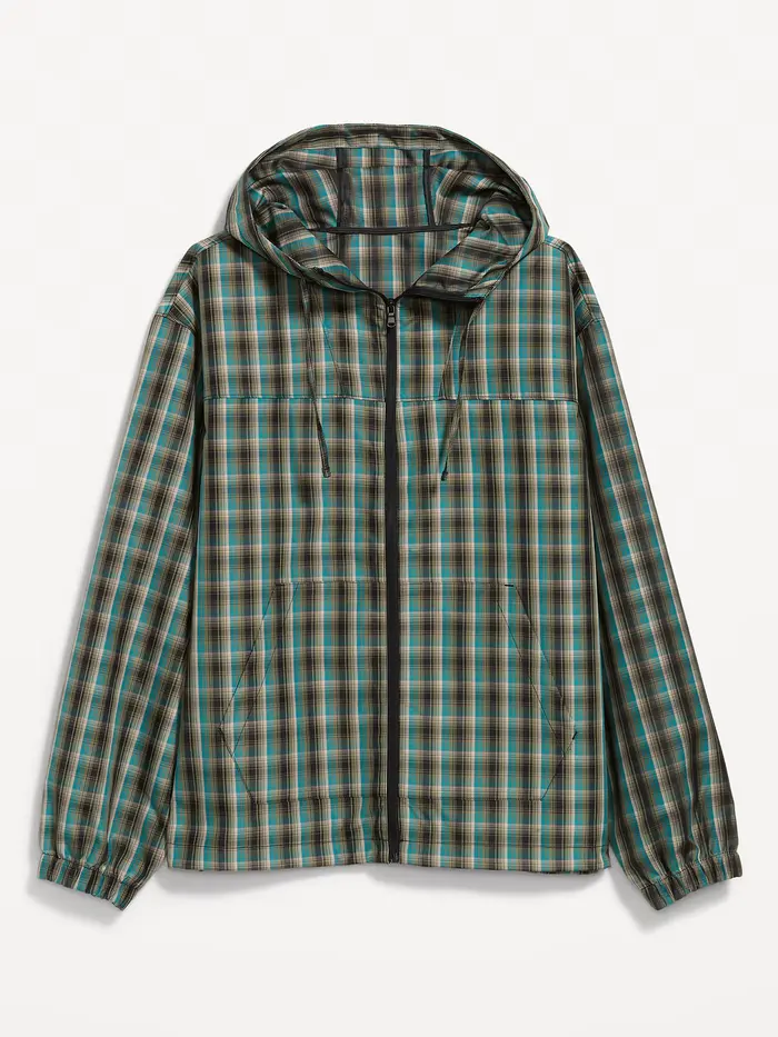 Oversized Full-Zip Anorak - Green Plaid