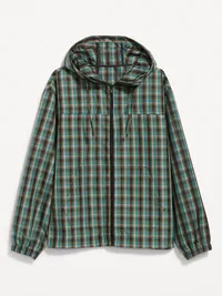 Oversized Full-Zip Anorak - Green Plaid — view 2