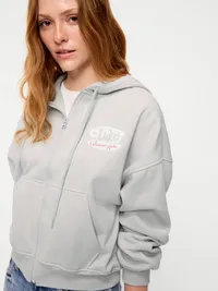 Oversized Full-Zip Graphic Hoodie Sweatshirt - Light Gray — view 3