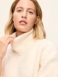Oversized Funnel-Neck Sherpa Pullover - Creme De La Creme — view 4