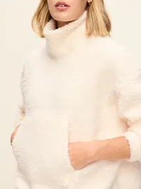 Oversized Funnel-Neck Sherpa Pullover - Creme De La Creme — view 5