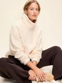 Oversized Funnel-Neck Sherpa Pullover - Creme De La Creme — view 3