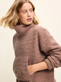 Oversized Funnel-Neck Sherpa Pullover - Mocha — view 4