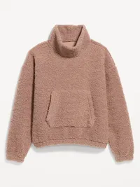 Oversized Funnel-Neck Sherpa Pullover - Mocha — view 5
