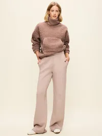 Oversized Funnel-Neck Sherpa Pullover - Mocha — view 3
