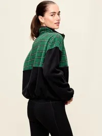 Oversized Half-Zip Performance Fleece Pullover - Medium Green Plaid — view 2