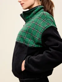 Oversized Half-Zip Performance Fleece Pullover - Medium Green Plaid — view 4