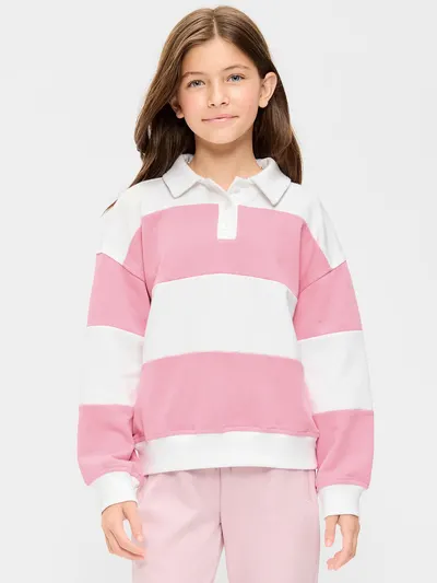 Oversized Long-Sleeve Collared Fleece Sweatshirt for Girls - Pressed Flower