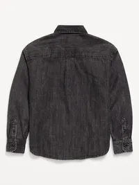 Oversized Long-Sleeve Denim Shirt for Boys - Washed Black — view 2