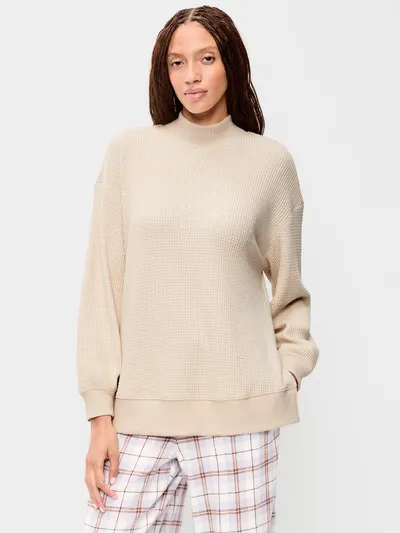 Oversized Mock-Neck Long-Sleeve Top - Wish Bone