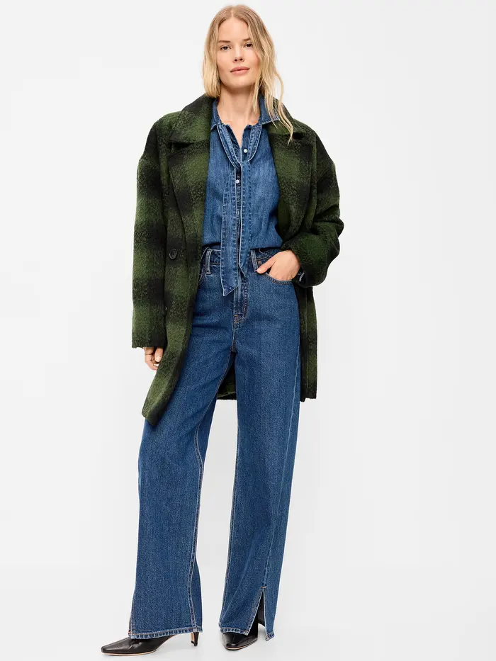 Oversized Plaid Coat - Green Plaid