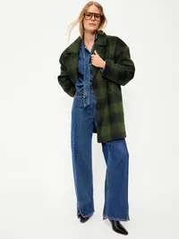 Oversized Plaid Coat - Green Plaid — view 3