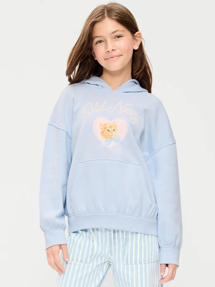Oversized Pullover Hoodie for Girls - Light Blue