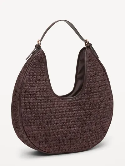 Oversized Raffia Hobo Bag - Peppercorn