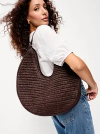Oversized Raffia Hobo Bag - Peppercorn — view 2