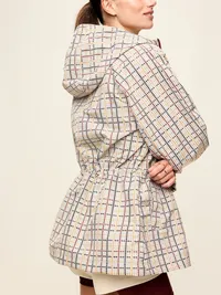 Oversized Rounded-Sleeve Anorak - Cream Plaid — view 4