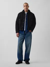 Oversized Sherpa-Lined Denim Jacket - BLACK — view 2
