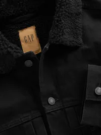 Oversized Sherpa-Lined Denim Jacket - BLACK — view 4