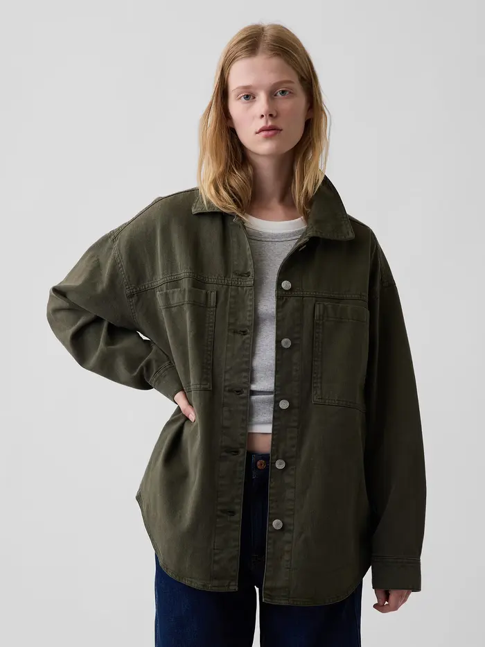 Oversized Shirt Jacket - Black moss green