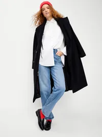 Oversized Tuxedo-Front Button-Down Shirt - White Lilies — view 3
