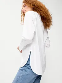 Oversized Tuxedo-Front Button-Down Shirt - White Lilies — view 4